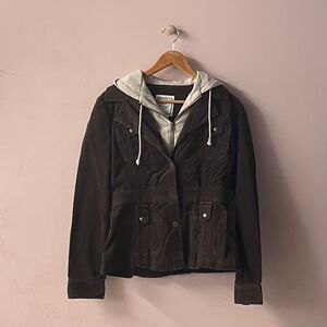 Y2K For Joseph Fortune Dark Brown Hooded Corduroy Utility Jacket Size M EUC
